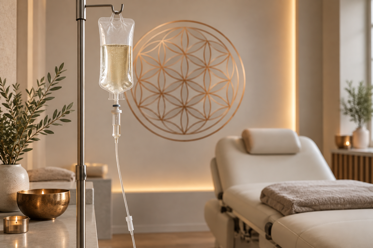 Vitalstoff-Infusion in einem warm beleuchteten Behandlungsraum
